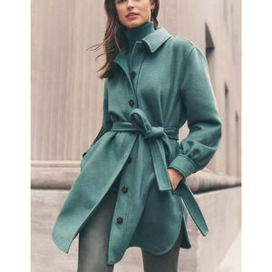 NEW ANN TAYLOR TEAL ISLE GREEN PETITE BELTED WOOL BLEND SHIRT JACKET COAT SZ XSP